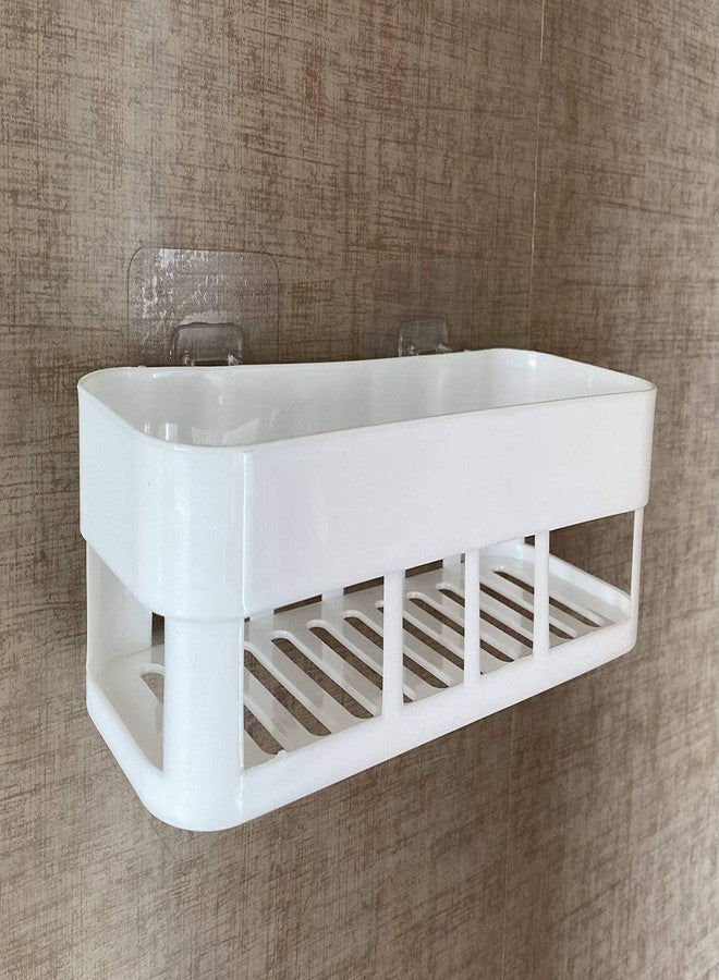 FosCadit High Quality White Plastic Bathroom Shelves Storage Shelf Organization Rack Basket with Multipurpose Kitchen Wall Holder Storage Box with Strong Magic Sticker (White) - Image 2